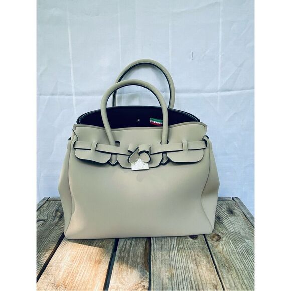 Save My Bag Miss Plus Beige Satchel Tote Purse Made in Italy Neoprene Blend Ligh - Picture 1 of 8